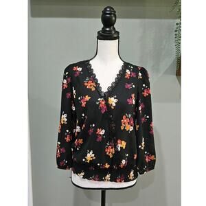 Fortune‎ + Ivy Floral Print 3/4 Sleeve Wrap Top Size M